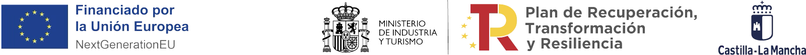 Financiado por la Union Europea. Next Generation EU. Ministerio de dindustria y turismo. Plan de recuperacón, Transformación y Resilencia. Casteilla-La Mancha